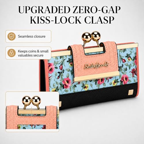 Image of Floral Wallet for Women, Vintage Kiss-Lock Clutch Purse