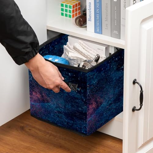Boîte de rangement pliable cube galaxie en tissu avec poignées