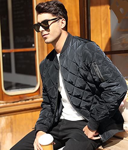 Mens Bomber Jackets Diamond Quilted Fall Winter Rib Varsity Lightweight Coat2
