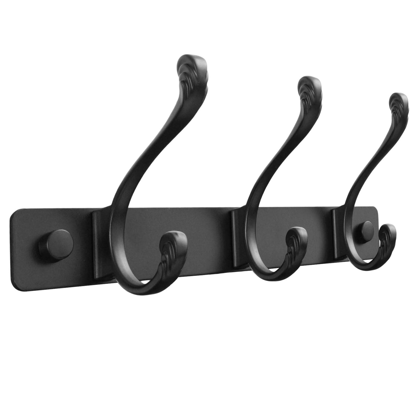 Sevenpers Black Coat Hooks Wall Mounted Rack, Stainless Steel Wall Hanger with 3 Double Hooks for Hanging Jacket Bag Keys Towel Hats, Heavy Duty Wall Coat Hanger Clothes Rail for Bathroom Bedroom Door
