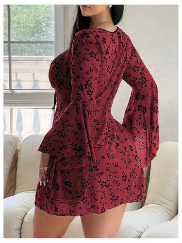 Image of Floerns Women's Plus Size Floral Gothic Dress Flare Long Sleeve Mesh Grunge A Line Dress