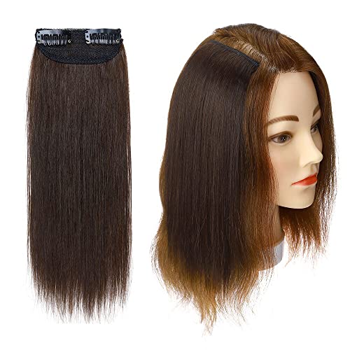 Image of Real 100% Human Hair 2Clip Extension Remy Straight Side Bangs Patch To Add Side Hair Volume DarkBrown Color Highlights | Soft Natural Looking Reusable Lightweight Clip Extension for Daily Use, Styling & Party Causal Wear | 14inch Hair Length (1pc)