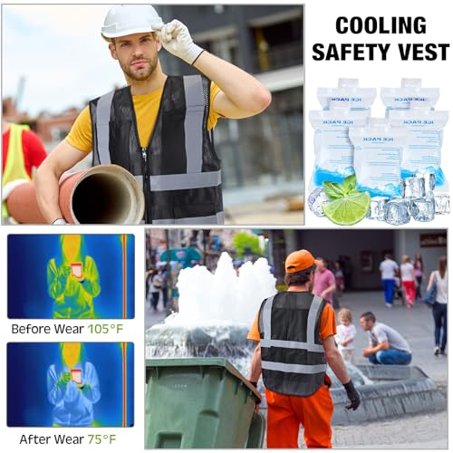 Jexine 2 Pcs Cooling Vest for Men Women, 24 Pcs Ice Packs, Adjustable Ice Vest Cool Jacket for Hot Weather Summer Work Running (Black, Simple Style)4
