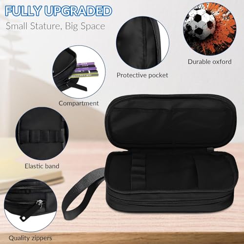 Image of TILYTADLY Large Pencil Case for Boys - Soccer Boys Pencil Pouch with Zipper Compartments - Big Capacity Pen Box Pen Bag Organizer with Keychain for Kids Teens School