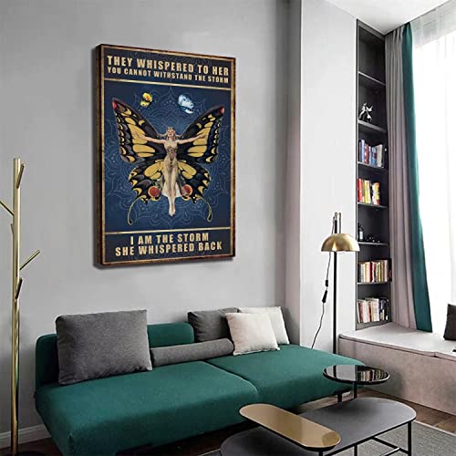 Motivational Wall Art, Inspirational Wall Art, I Am The Storm Butterfly Positive Affirmations Quotes Wall Art Decor, 12X16 Inch Framed Ready To Hang, Inspirational Motivational Positive Quotes Canvas Wall Art Decor Poster For Women Teen Girls Bedroom Office Wall Art Decor #TOP2