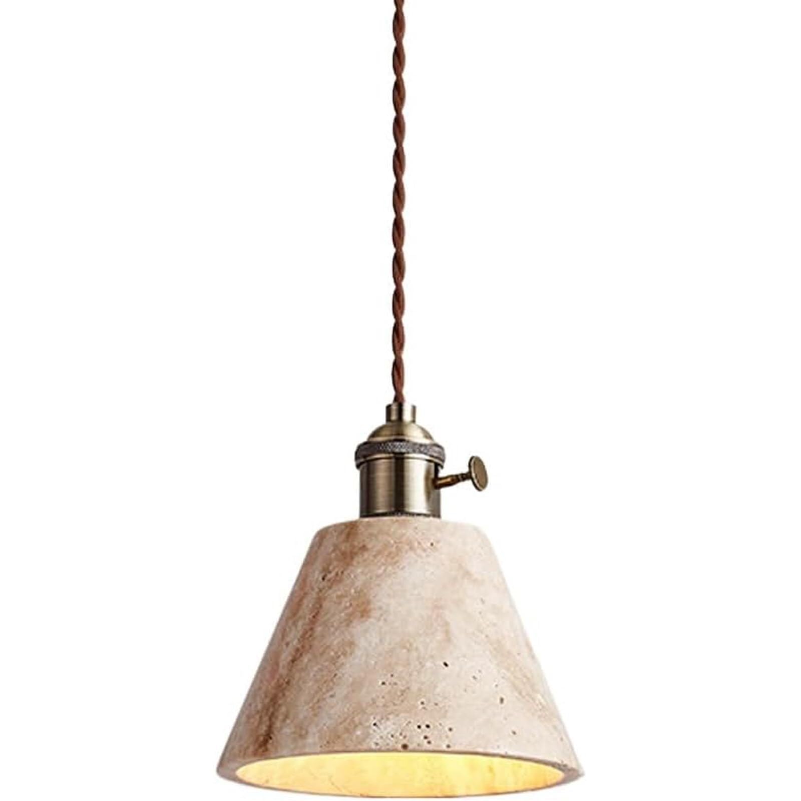 SYAXVOM Japanese Wabi-Sabi Yellow Travertine Small Chandelier - Elegant Pendant Light Fixture Rotary Switch for Home and Commercial Use