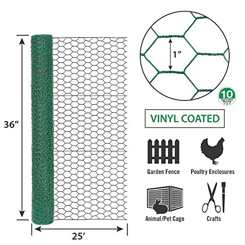 Garden Zone 173625 36 Inches x 25 Feet Gauge Poultry Netting, 36\" x 25\', Green