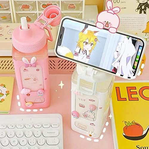 Image of Livello Large Kawaii Water Bottle with Straw and 3D Stickers Cute Aesthetic Bottle Kawaii Milk Bottle Tea Cup Juice Shaker Portable Silicone (700Ml /24Oz (Multi Colour) (Pack of 1)