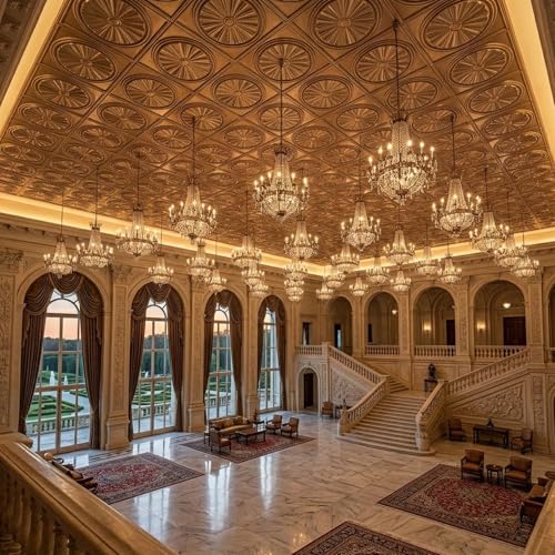 Image of Kayra Decor PVC Ceiling Panel 60x60 cm|Sunburst Panel|Metallic Coffee|50 Tiles Cover 200 Sq Ft| Modern False Ceiling|Royal & Elegant Finish