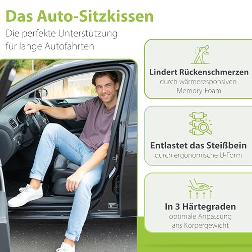 feela.® Orthopädisches Autositzkissen [3 Härtegrade] TESTSIEGER – Keilkissen für Autos – Besserer Sitzkomfort und Entlastung des Steißbeins – Autositz-Sitzerhöhung, Fahrersitzkissen (Medium)
