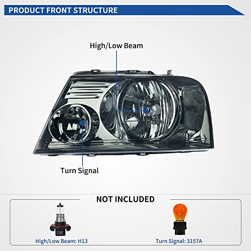 Image of OEDRO Halogen Headlights Compatible with 2004 2005 2006 2007 2008 Ford F-150 /06-08 Lincoln Mark LT Pickup Headlamps Replacement Smoke Lens Driver and Passenger Side