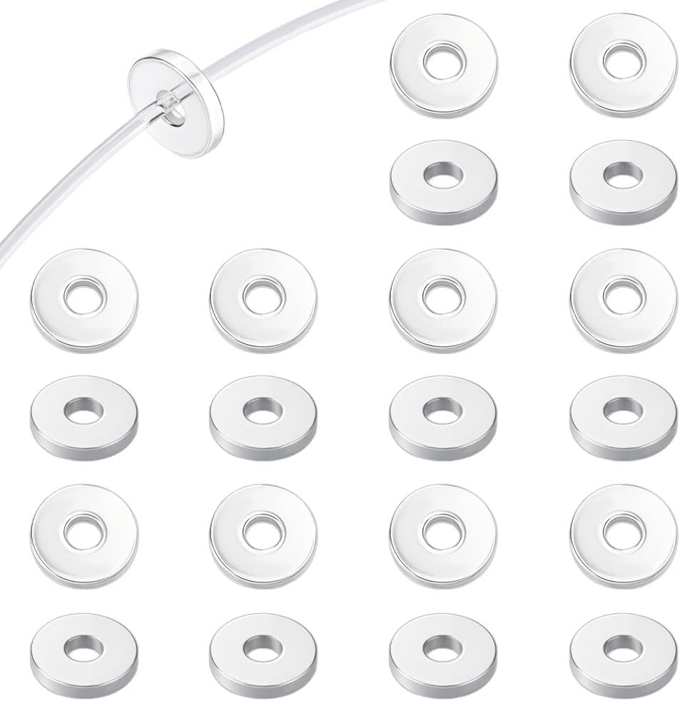 PH PandaHall 20pcs 925 Sterling Silver Disc Beads, 4mm Flat Round Craft Beads Loose Spacer Bead Jewelry Making Bead for DIY Earrings Bracelets Necklaces Crafts Pendants Making