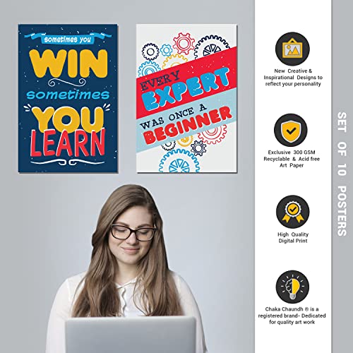 Image of Chaka Chaundh Motivational Wall Posters (Set of 10) - For Room, Boys - Inspirational Chalkboard Design (18 X 12 Inches) (Blue & White)
