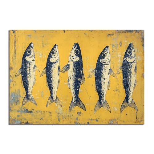 Poisson vintage art mural pour sublimer votre salon moderne jaune 70x100cm