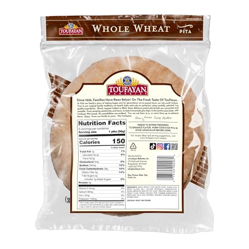 Toufayan Bakeries, Whole Wheat Pita Bread (3 Pack, 18 Pitas Total) - Image 2