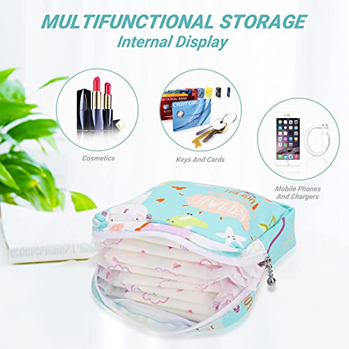 Sanitary Napkin Storage Bag, Color You Portable Period Bag For Women Teen Girls Menstrual Cup Pouch Nursing Pad Holder (Geometric Figures+Clouds+Leaves+Hot Air Balloon) #TOP4