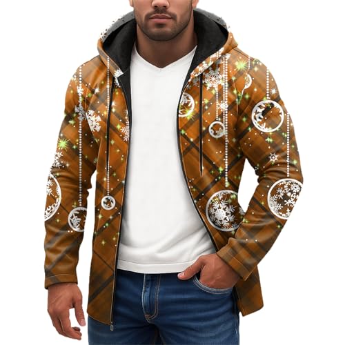 Men's Christmas Hoodie Coat Graphic Print Fall Winter Long Sweatshirts for Men Hoodie Outwear Winter Warm Jacket.