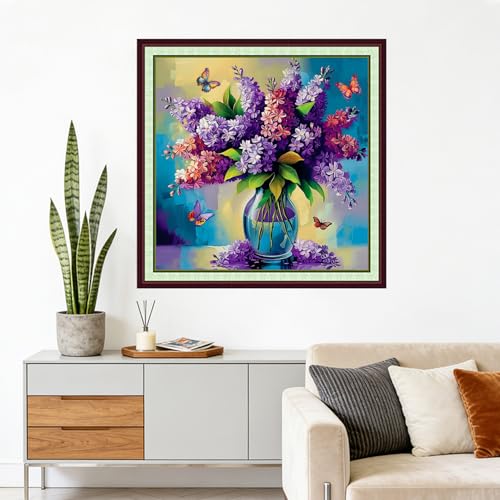 Image of Foxhool Stamped Cross Stitch Kits,11CT Printed Cross Stitch Pattern Full Embroidery Kits for Beginner Needlepoint Kits-Beautiful Flower vase 18x18 inchs