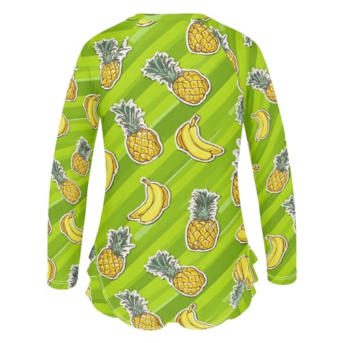 ALAZA Toddler Swimsuit Girl Bathing Suit Swimwear Rash Guard Banana Pineapple Green Long Sleeve 3T3