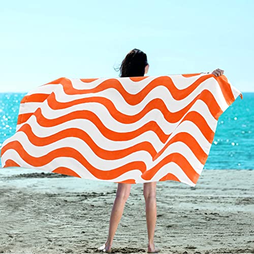 Mocaletto 100% Cotton Beach Towel With Towel Band(1 Pack),Oversized 35"X70" Orange Beach Towels For Adults, Soft&Absorbent Large Cotton Towels,Quick Dry Cabana Stripes Pool, Swimming,Travel Towels #TOP6