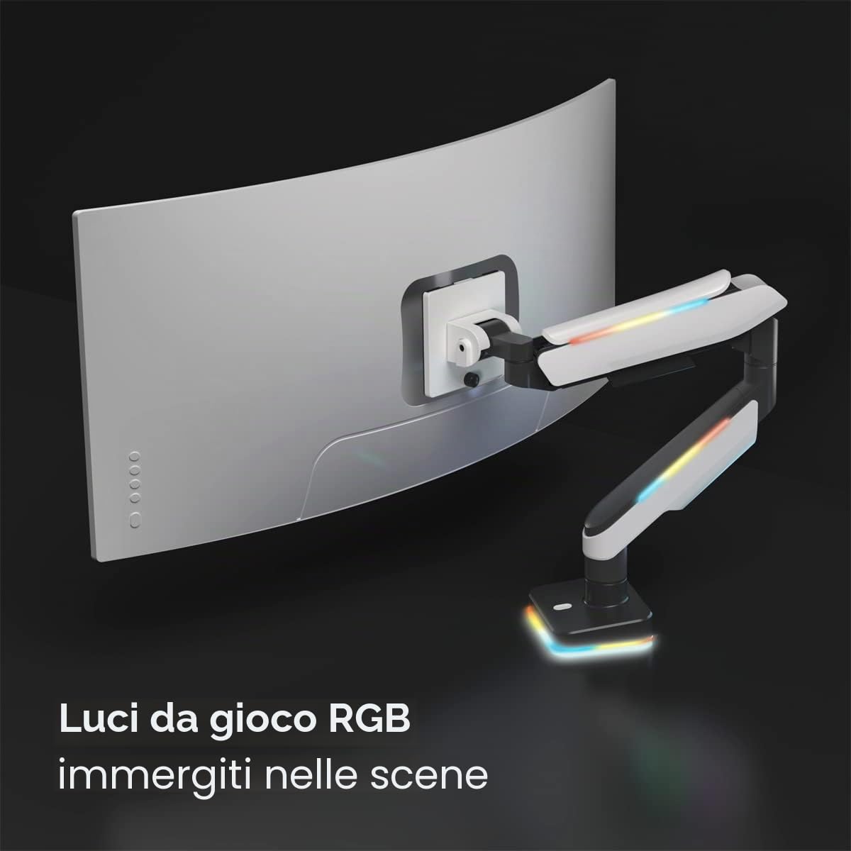 LogiLink Supporto per monitor da 17 a 49" con molla a gas, morsetto da tavolo o foro da tavolo, portata fino a 20 kg, progettato per giocatori con effetto di illuminazione integrato