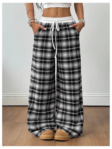 Image of SOLY HUX Women's Plaid Checkered Pants Flannel Pajama Pants with Pockets