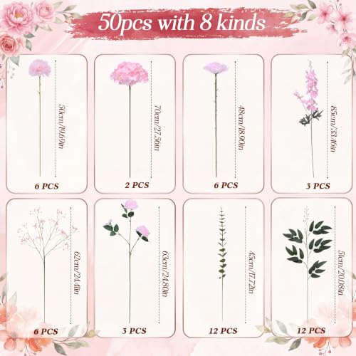Janinka 50 Pcs Mixed Pink Artificial Flowers Faux Greenery Bulk by Janinka - Image 2