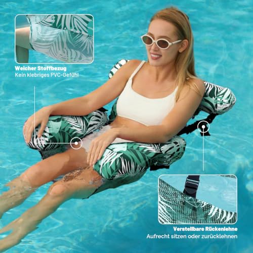 SLOOSH Luftmatratze Pool Wasser für Erwachsene, aufblasbarer Sessel, schwimmende Hängematte, aufblasbare Wasserstühle und Pool Flöße für Sommerpartys, Pool- und Strandspaß, Grüne Blätter