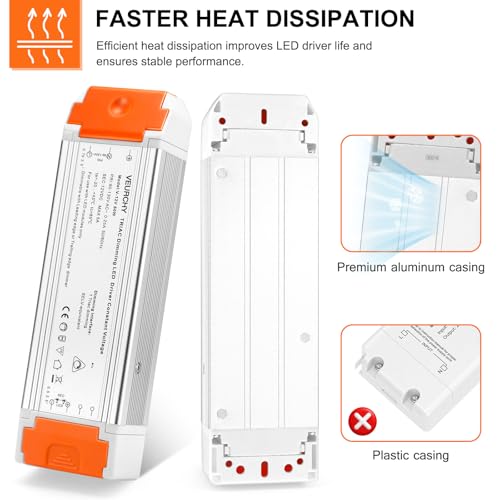 Image of 60W Dimmable LED Driver 12V DC Triac Constant Transformer, 120V AC to 12 Volt DC Lighting Low Voltage Power Supply, LED Light Transformer for Kitchens, Cabinets, Bedrooms 2 Pack