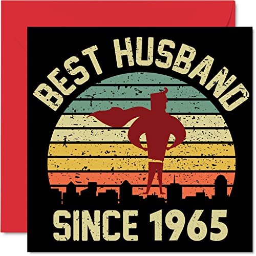 Tarjeta de 57 aniversario para marido de esposa – Mejor marido desde 1965 – Regalos con texto en inglés I Love You, tarjetas de felicitación de 57 aniversario de boda para pareja, 145 mm x 145 mm