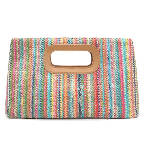 Image of Top Handle Straw Clutch Purses for Women Summer Evening Handbag Vacation Handbags Raffia Woven Beach Bags