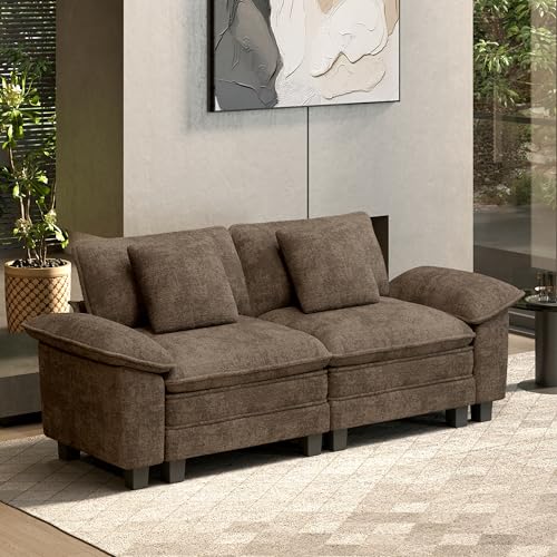 Image of HERA'S HOUSE 88 inch Oversized Modular Sectional Loveseat Sofa,Chenille Taupe | Loveseat Living Room Couches, Wider Armrest and Deep Seat, Comfy Cloud Couch with Ottoman, Grayish Brown