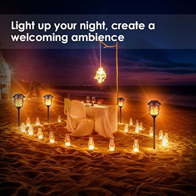 TomCare Solar Outdoor Lights Metal Flickering Flame Torches Waterproof Heavy Duty Pathway Landscape Lighting Dusk to Dawn Auto On/Off for Garden Patio Yard, 4 Pack