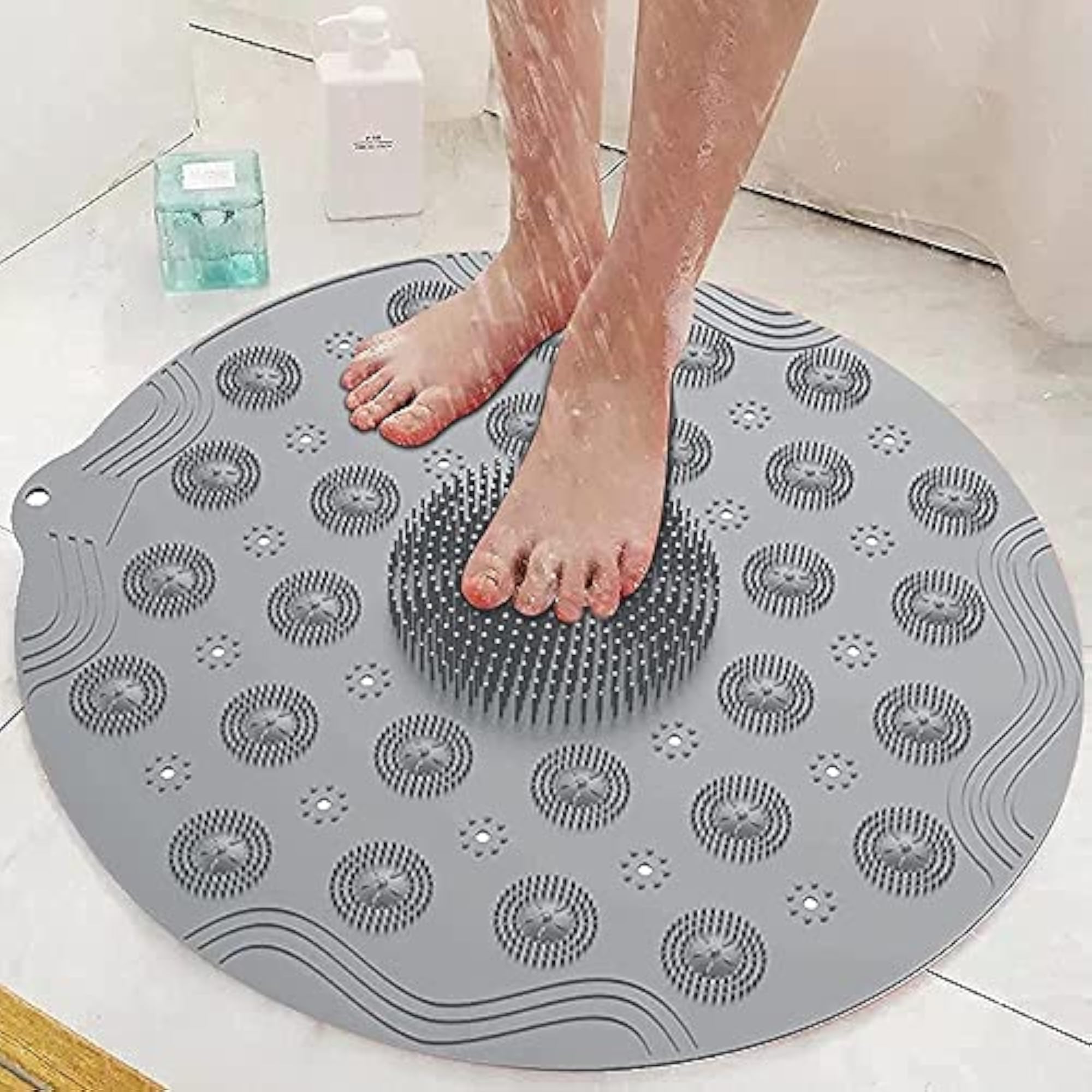 Round Silicone Non-Slip Bath Mat with Suction Cups