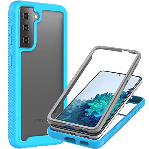 CoverON Full Body Cover Designed for Samsung Galaxy S21 5G Phone Case, Clear Heavy Duty Rugged Anti-Slip Guard - Light Blue