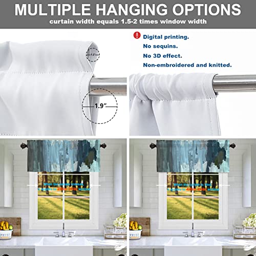 Batmerry Abstract Handmade Oil Painting Window Curtain,Blue Strokes Colorful Texture Window Treatment Kitchen Valances Multilayer Polyester Blackout For Living Room/Bathroom, 2 Pack 52X18 Inches #TOP4