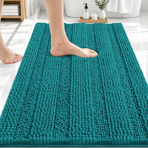Image of OLANLY Thick Bathroom Rugs 30x20, Extra Soft Absorbent Chenille Striped Bath Rugs, Rubber Backing, Machine Wash Dry, Bath Mats for Bathroom Floor, Tub and Shower, Home Decor Accessories, Deep Lake
