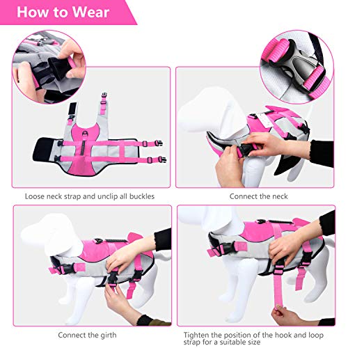 Asenku dog life jacket pet life safety vest for swimming boating, dog shark life jackets dog lifesavers swimsuits for pool, dog water floatation vest for small medium large dogs, shark pink, medium 5 Asenku dog life jacket pet life safety vest for swimming boating, dog shark life jackets dog lifesavers swimsuits for pool, dog water floatation vest for small medium large dogs, shark pink, medium - image 6