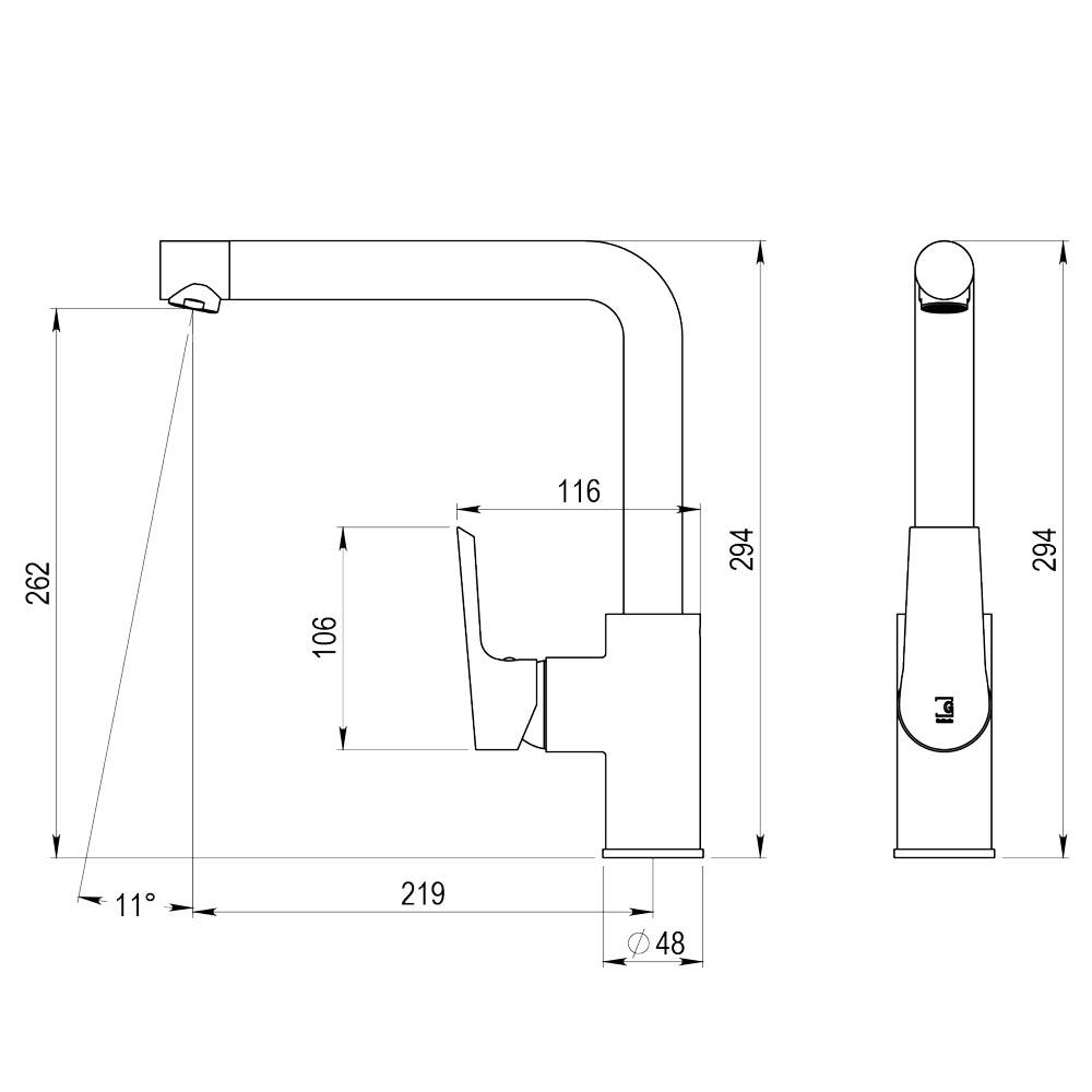 Galindo - Grifo de Cocina - Aroha - Mod. 4608811 - Blanco - Monomando Instalación en Repisa - Caño Alto - 90 Grados - Caudal 20,9 l/min - Latón Cromado