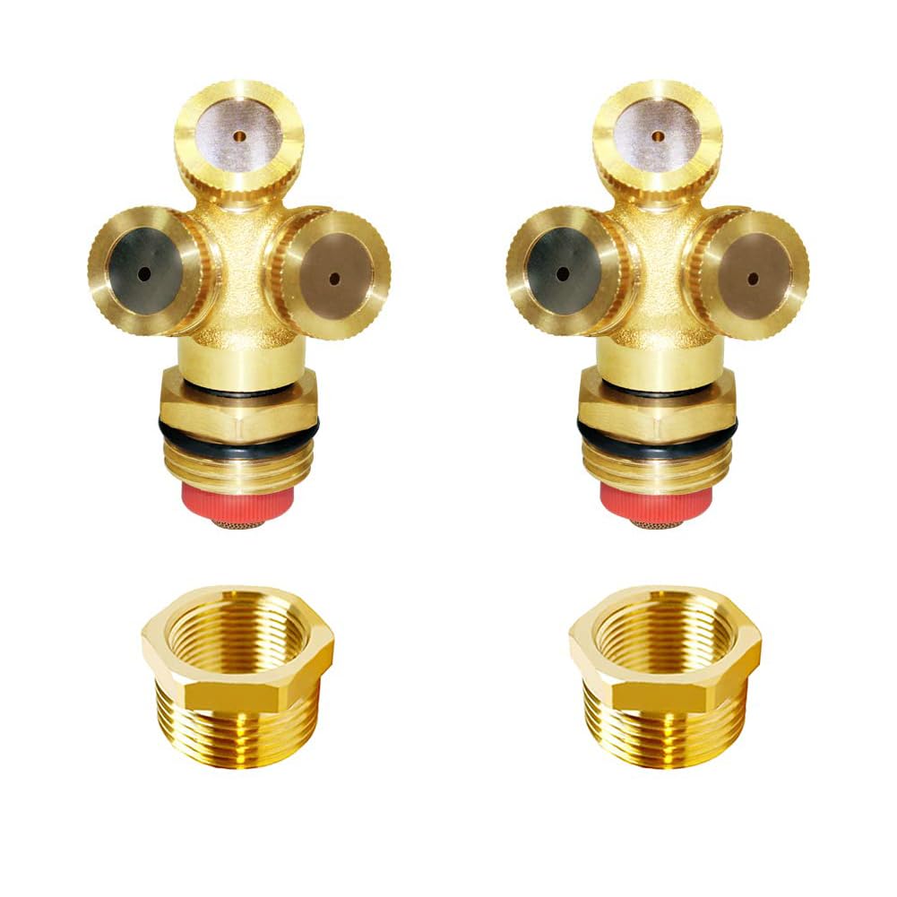 Sohnvwtgd Men's Brass Misting Spray Nozzle 3/4" Ght 3Holes Garden Sprinklers Irrigation Connector Water Sprinklers Mister Heads Fitting With Fier Mesh (Pack Of 2)