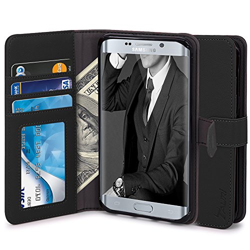 S6 Edge Case, Tauri [Stand Feature] Samsung Galaxy S6 Edge Wallet Leather Case with Stand, ID & Credit Card Pockets Flip Cover – Black