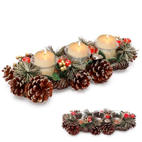Gohytal Tischkranz für Weihnachten - weißer Adventskranz mit Glitzer...
