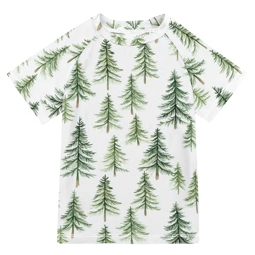 Cartoon Green Christmas Trees Girls Bathing Suit Sun Protection Rash Guard Swimsuit Swimwears Basketball Tshirt for Toddler Boy 5-6T