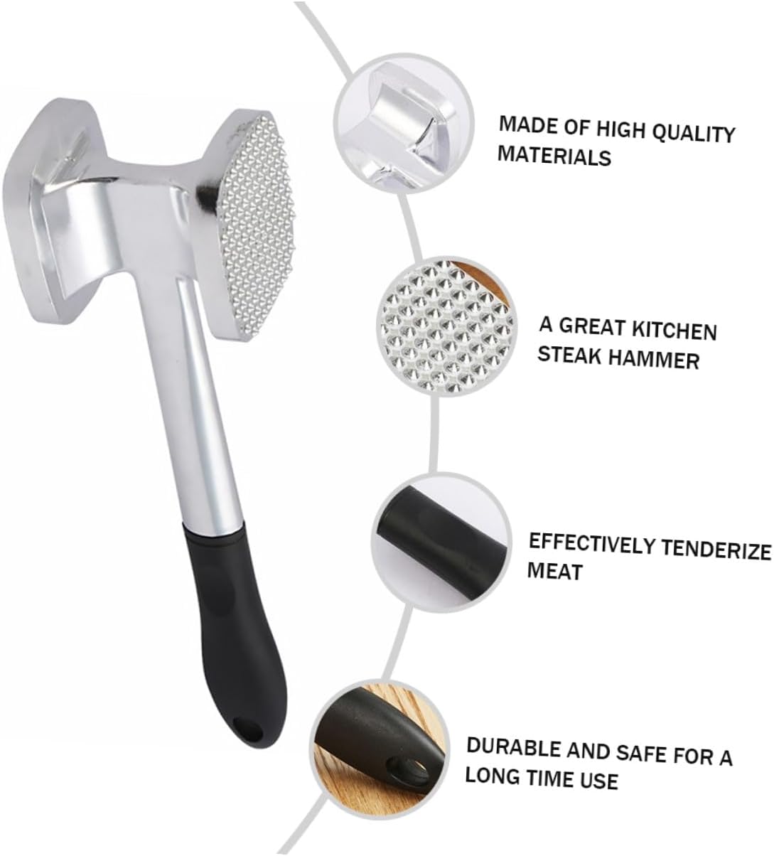 BESPORTBLE Double-sided Aluminum Meat Tenderizer Mallet with Ergonomic Grip Kitchen Steak Hammer for Beef Pork Poultry Non-slip Pounder Tool for Efficient Meat Softening and Barbecue