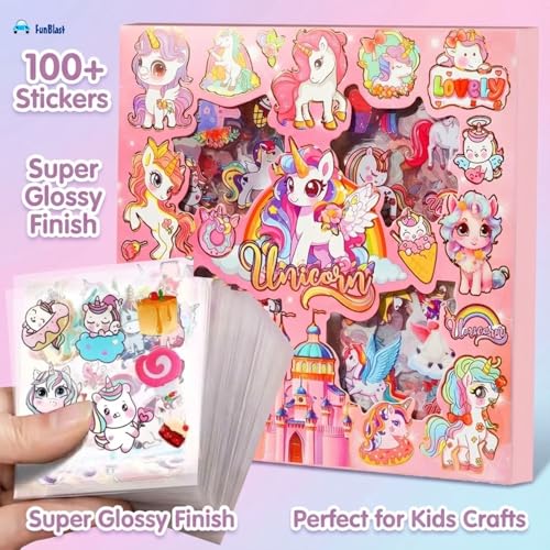 Image of FunBlast Unicorn Theme PET Stickers, Kawaii Sticker - 100 Sheets; 500+ Pcs Aesthetic Sticker, Japanese Style Craft Stickers, Self-Adhesive Sticker's Set - Multicolor (G)