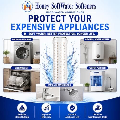Image of Honey Hard Water Softeners for Home /Overhead Tank | Whole House Water Filter System | No Electricity No Plumbing | Bathroom Kitchen Tank Softener | Anti Scale Hair Skin Protection Easy Installation