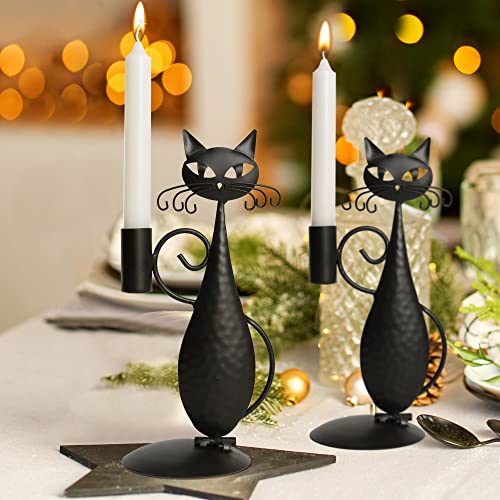 Ofilles Cat Black Candlestick Holders For Led Flameless Candles, Retro Rustic Farmhouse Home Metal Cat Decor Candlestick For Centerpiece, Dining Table, Housewarming Gifts #TOP4