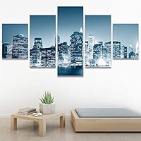 SIGNWIN 5 Panel Canvas Wall Art Modern Art Cityscape Contemporary Expressive Multicolor Photography Places for Home Decorations Ready to Hang - 60