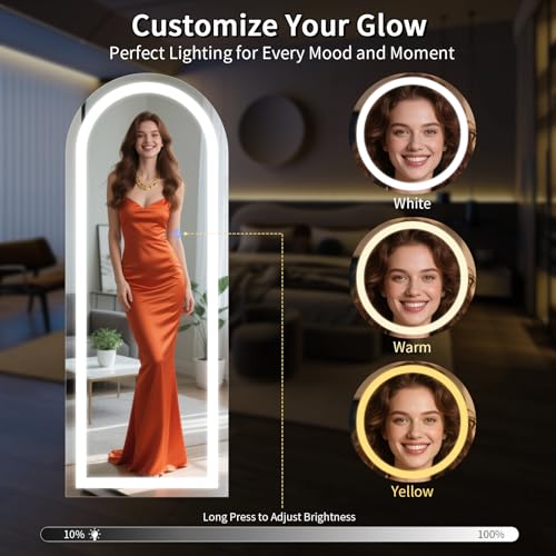 Image of Koonmi LED Full Length Mirror, 71 inchx32 inch Full Length Mirror with Lights, Lighted Floor Mirrors with Stand, Full Body Mirrors with Dimming & 3 Color Lightingfor Living Room Cloakroom, White