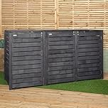 2.15m x 1.16m Large Wooden Outdoor Garden Triple Wheelie Bin Store Storage for 3 Bins (1 Single and 1 Twin) - Garden Bin Storage box, Wheelie Bin Hideaways, Bin Shed in Dark Grey